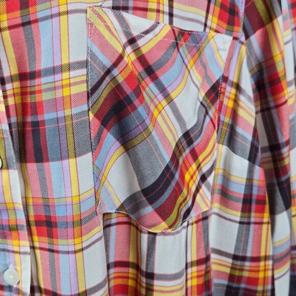 Torrid Size 4 (US 26) Multicolor Plaid Tunic Top Button Down Front Long Sleeves - Picture 4 of 13